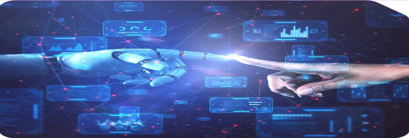 Human and artificial intelligence collaboration with digital data and analytics interface.