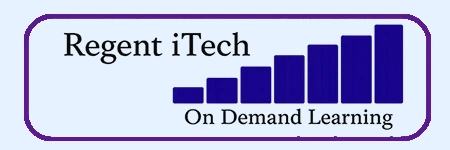 Regent iTech logo featuring a rising bar graph symbol with the text ‘Regent iTech’ and the tagline ‘On Demand Learning’ on a gradient background.