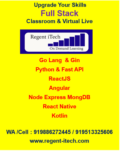 Python Full Stack Training at Regent iTech with Python, FastAPI, ReactJS and MongoDB