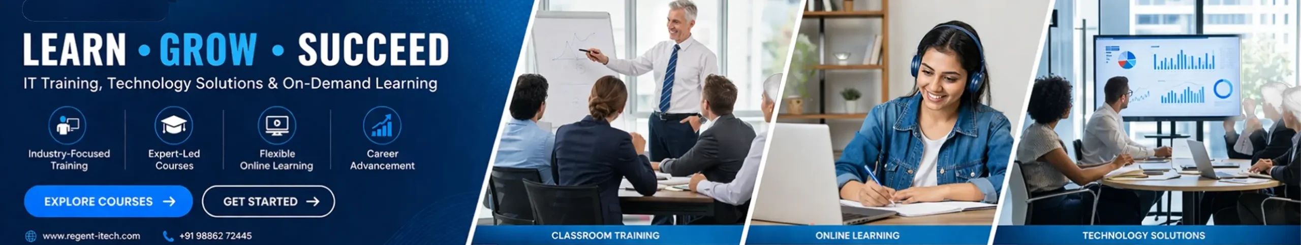 IT Training and Technology courses with classroom training, online learning, and technology solutions at Regent iTech.